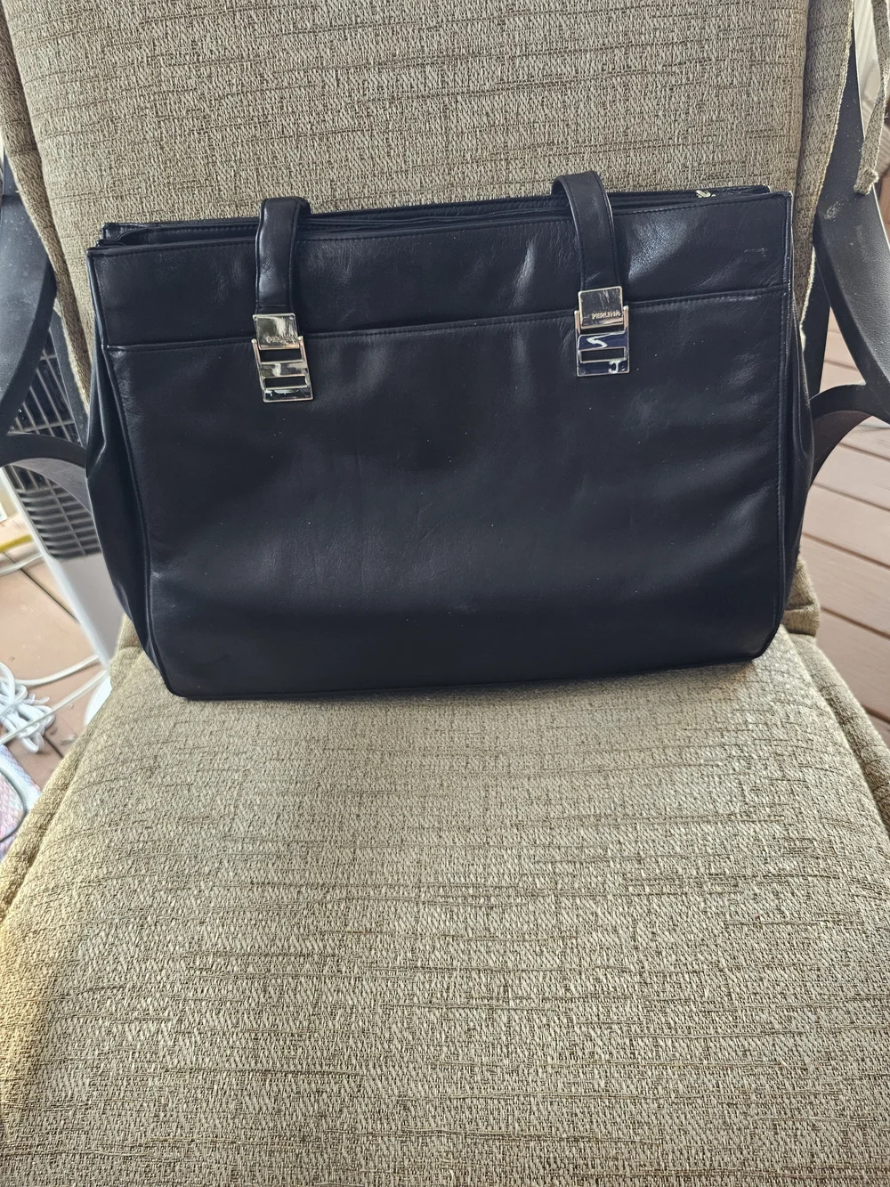 Vintage Perlina New York Black Leather Softside Briefcase Business Tote Unisex